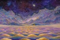 another planet painting space waves, clouds and starry space