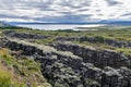 Hrafnagja is a 7.7 km long canyon, 68 metres at its widest point, located in Thingvellir National Park in southern Iceland Royalty Free Stock Photo