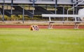 Another twenty yard line marker ready for rehearsal at marching band rehearsal Royalty Free Stock Photo