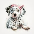 Sitting Pretty: A Girl and Her Adorable Dalmatian Puppy AI Generated