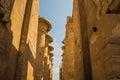 Anscient Temple of Karnak in Luxor - Ruined Thebes Egypt. Huge columns with hieroglyphs in the ancient Karnak temple. Temple of Royalty Free Stock Photo