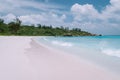 Anse Lazio Beach Praslin Island Seychelles, tropical beach with white sand and blue ocean with palm trees at the Royalty Free Stock Photo