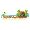 Anse Lazio beach. Seychelles. Travel. Palm, drink, summer, lounge chair, tropical. Royalty Free Stock Photo