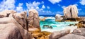 Anse Marron - impressive rocky wild beach in La digue island, Se