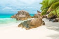 Anse Patates - tropical beach on island La Digue, Seychelles Royalty Free Stock Photo