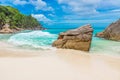 Anse Patates - tropical beach on island La Digue, Seychelles Royalty Free Stock Photo