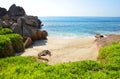 Anse Songe beach. La Digue Island, Seychelles. Royalty Free Stock Photo