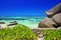 Anse Source d`Argent beach with big granite stones in La Digue Island, Indian Ocean, Seychelles. Royalty Free Stock Photo