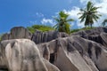 Anse Source d`Argent - granite rocks at beautiful beach on tropical island La Digue in Seychelles Royalty Free Stock Photo