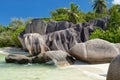 Anse Source d`Argent - granite rocks at beautiful beach on tropical island La Digue in Seychelles Royalty Free Stock Photo