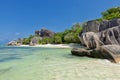 Anse Source d`Argent - granite rocks at beautiful beach on tropical island La Digue in Seychelles Royalty Free Stock Photo