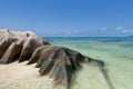 Anse Source d`Argent - granite rocks at beautiful beach on tropical island La Digue in Seychelles Royalty Free Stock Photo