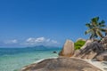 Anse Source d`Argent - granite rocks at beautiful beach on tropical island La Digue in Seychelles Royalty Free Stock Photo