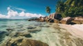 Anse Source dArgent Seychelles on a sunny day - made with Generative AI tools Royalty Free Stock Photo