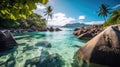Anse Source dArgent Seychelles on a sunny day - made with Generative AI tools Royalty Free Stock Photo