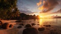 Anse Source dArgent Seychelles at sunset - made with Generative AI tools Royalty Free Stock Photo