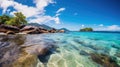 Anse Source dArgent Seychelles at sunset - made with Generative AI tools Royalty Free Stock Photo