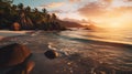 Anse Source dArgent Seychelles at sunset - made with Generative AI tools Royalty Free Stock Photo