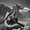 Ansel Adams Black and White Photo Yosemite National Park Dragon Photo Dinosaur AI Fine Art Surreal Print Royalty Free Stock Photo