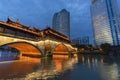 Anshun Bridge and modern buildings in Chengdu