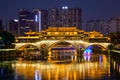 Anshun bridge at night, Chengdu, China Royalty Free Stock Photo