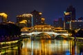 Anshun bridge at night, Chengdu, China Royalty Free Stock Photo