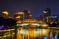 Anshun bridge at night, Chengdu, China Royalty Free Stock Photo