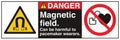 ANSI Z535 Safety Sign Standards Danger Magnetic field can be harmful to pacemaker wearers pacemaker wearers Royalty Free Stock Photo