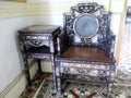 Rosewood Baba Nyonya Side Table & Chair with Mother of the Pearl & Marble