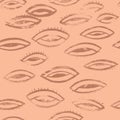 Anstract eye seamless trendy fashion pattern in terracotta and brown color.