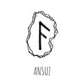 Ansuz rune written on a stone. Vector illustration. Isolated on white