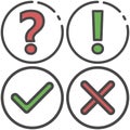 Answer button flat vector icon and outline mark symbol