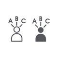 Answer choice line and glyph icon, think and person, decision sign, vector graphics, a linear pattern on a white