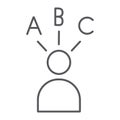 Answer choice thin line icon, think and person, decision sign, vector graphics, a linear pattern on a white background.
