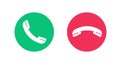 Answer decline phone call hang up red green button icons vector or accept reject dial mobile cellphone ui simple pictograms round Royalty Free Stock Photo