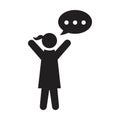 Answer icon vector female person profile avatar with speech bubble symbol for discussion and information in flat color glyph Royalty Free Stock Photo