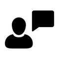 Answer icon vector male person profile avatar with speech bubble symbol for discussion and information in flat color glyph Royalty Free Stock Photo