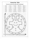 This is answer key page for coordinate graphing, or drawing by coordinates, math worksheet with cheerful alien