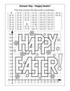 This is answer key page for coordinate graphing, or drawing by coordinates, math worksheet with `Happy Easter!` greeting