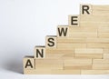 ANSWER Word Written In Wooden Blocks on the white background