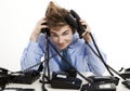 Answering multiple calls at the same time Royalty Free Stock Photo