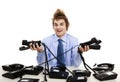 Answering multiple calls at the same time Royalty Free Stock Photo