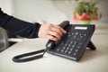 Answering phone call.Phone ringing.Good or bad news.Business failure.Customer service help center.Secretary answering phone Royalty Free Stock Photo