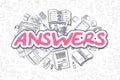 Answers - Cartoon Magenta Word. Business Concept.