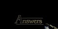 Answers text written in english language on black background isolated