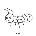 Ant children book illustration, trace and coloring vector world wild animal Royalty Free Stock Photo