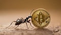 Ant Carrying Bitcoin Coin Concept Royalty Free Stock Photo