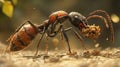 Macro Close-up of an Ant Carrying Food, Detailed Insect Macro Photography Royalty Free Stock Photo