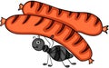 Ant carrying a grilled sausage