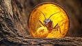 Macro Close-up of an Ant with Honeycomb inside a Golden Amber Droplet Royalty Free Stock Photo